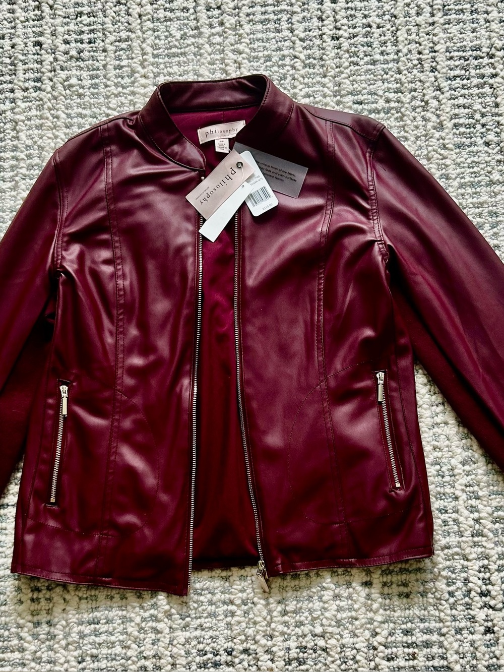 Philosophy Burgundy Faux Leather Moto Jacket